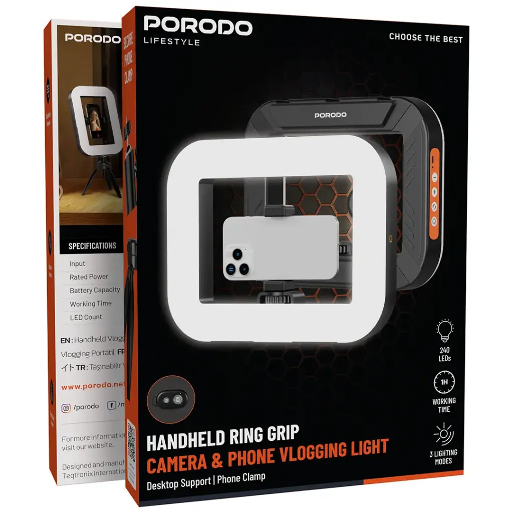 HANDHELD RING GRIP CAMERA & PHONE VLOGGING LIGHT