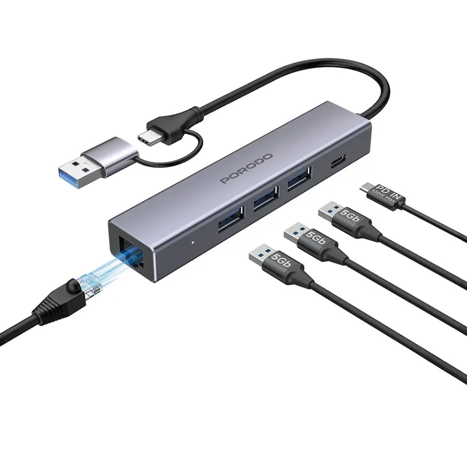Porodo 5-in-1 Multi-Port USB Hub